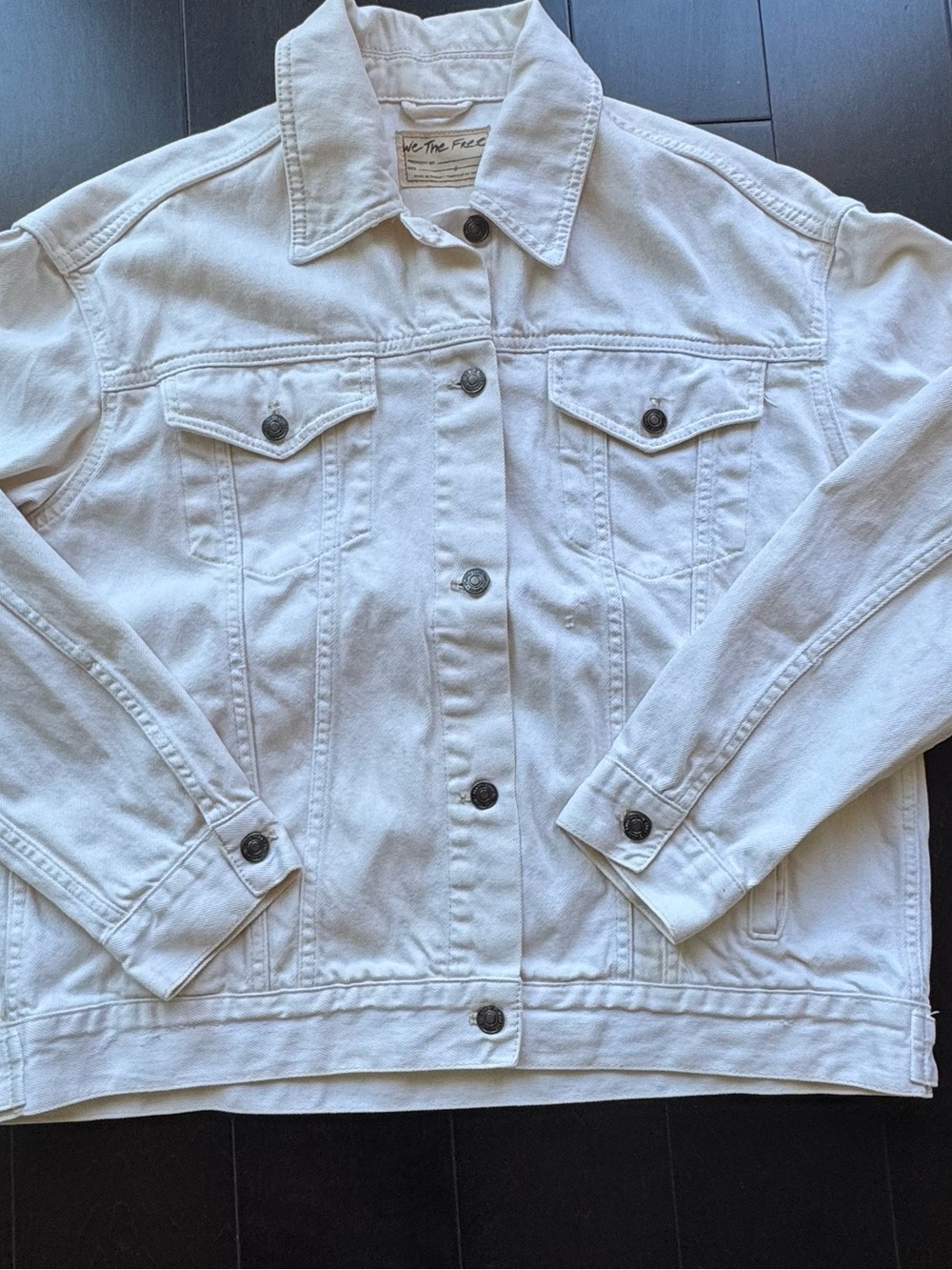 We The Free White Denim Trucker Oversized Jacket SIze Small Pre-Owned